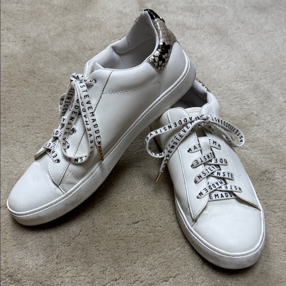 Steve Madden Kristy White Sneakers with Snake Print Detail